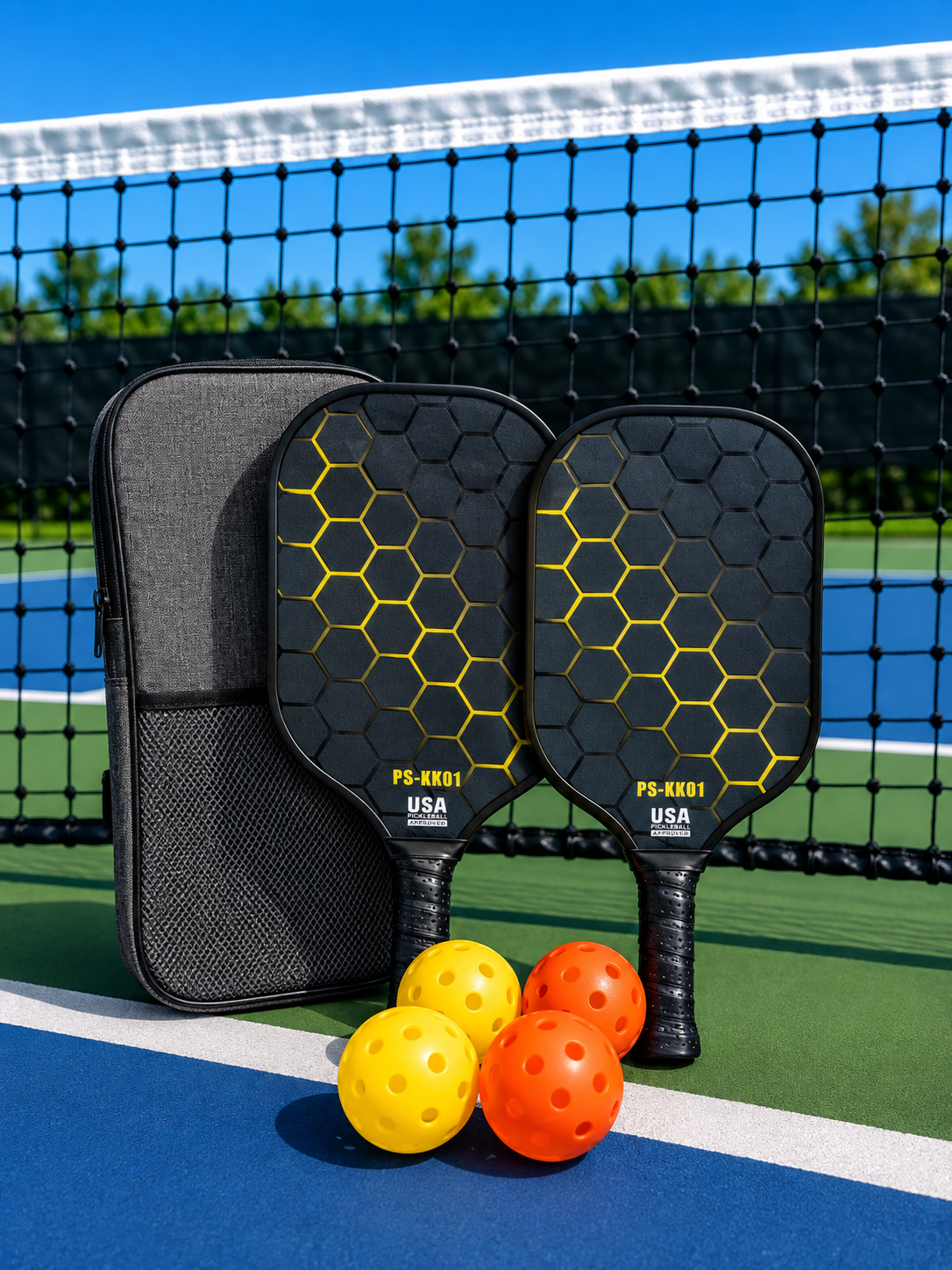 7pcs Pickleball Set Fibreglass 16mm - Yellow Hex
