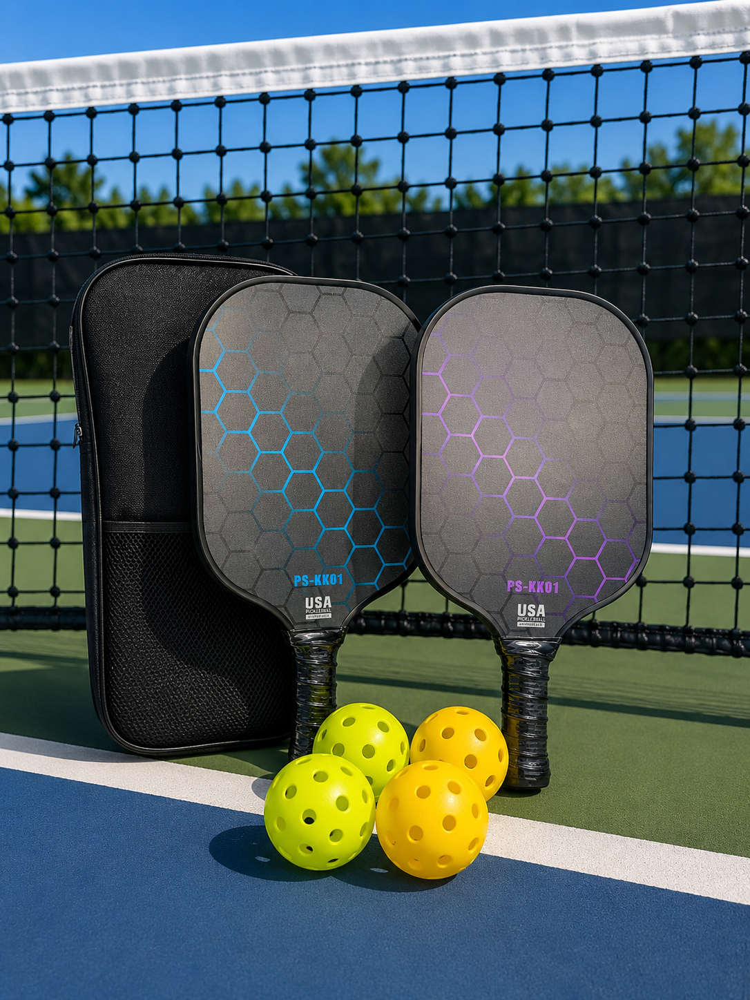 7pcs Pickleball Set - Light Blue & Pink Hex